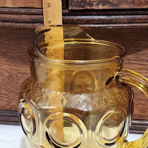 Anchor Hocking Heritage Hill Honey Gold Pitcher 2qt Ice Lip amber honeycomb 9" - Picture 6 of 9